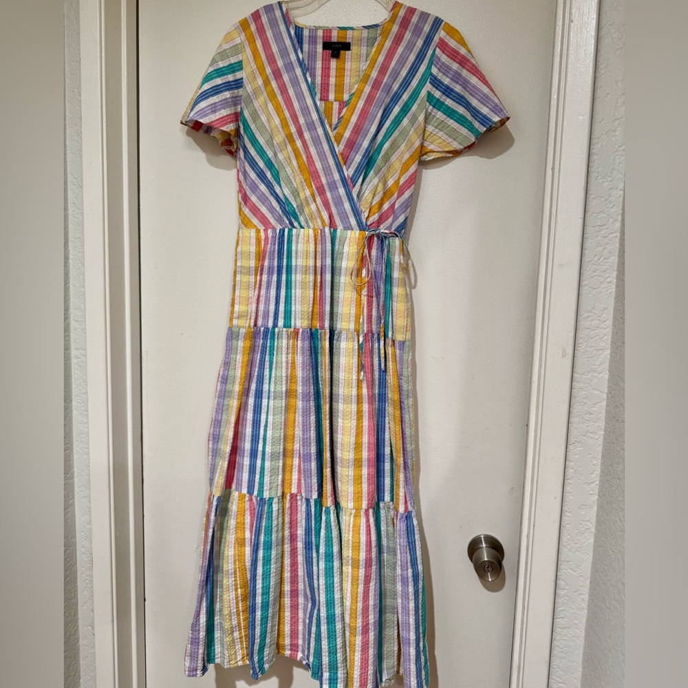 JCREW Multicolor Striped Wrap Dress EUC